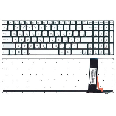 Клавіатура для ноутбука Asus (N550) с подсветкой (Light), Silver, (No Frame) RU/EN