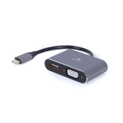 Адаптер Cablexpert USB Type-C - HDMI+VGA (M/F), 0.15 м, Black (A-USB3C-HDMIVGA-01)